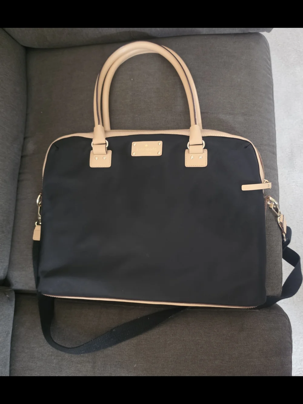 Kate Spade Kennedy Park Calista laptop bag in black nylon with tan leather trim - Picture 3 of 10